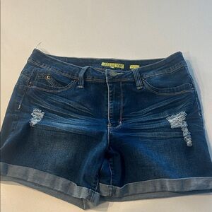 Stretchy Mid Rise Women's Blue Denim cuffed distressed Shorts Size 11